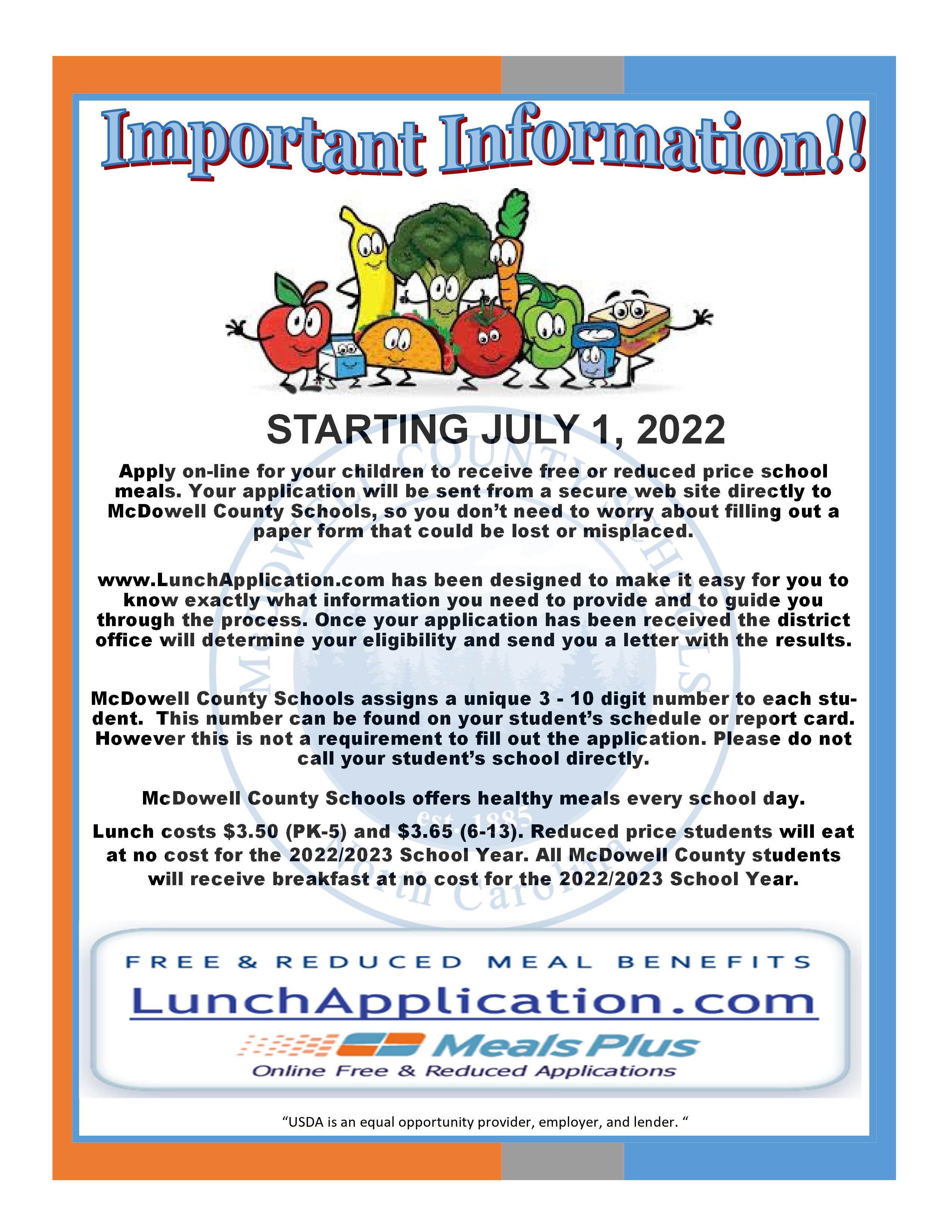Information on free and reduced lunches