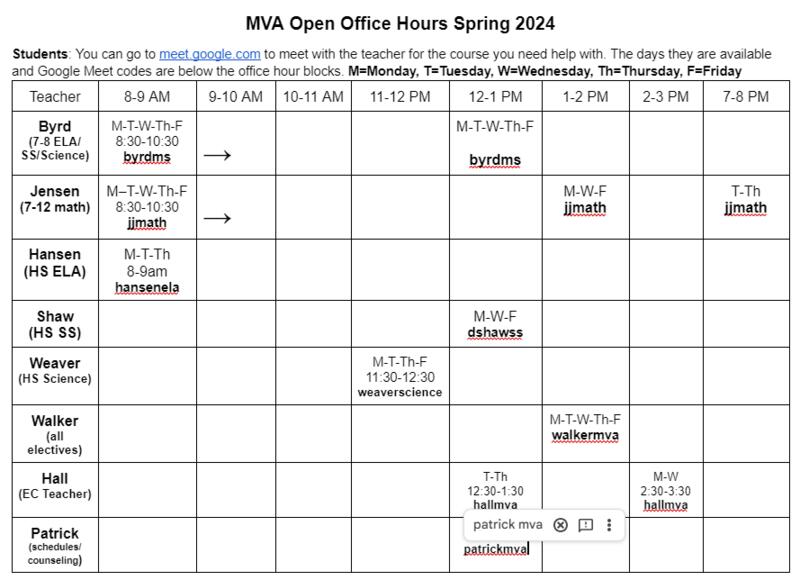 Spring Office Hours 2024