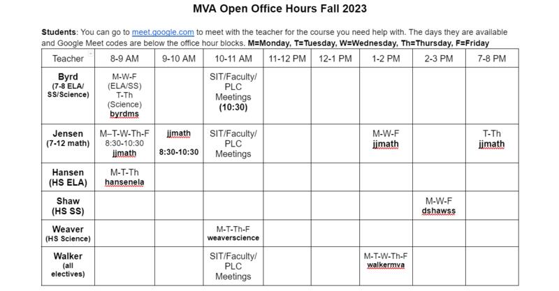 office hours for staff